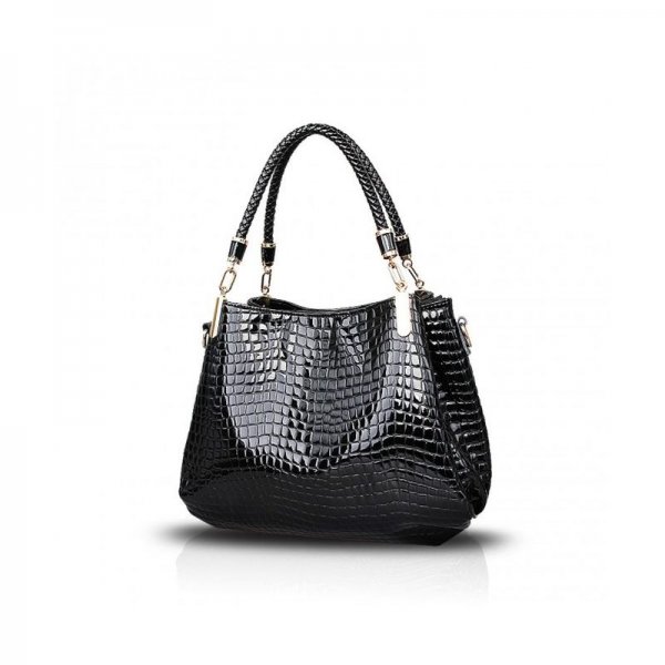 NEW CROCODILES PATTERN WOMEN HANDBAGS FASHION SHOULDER MESSENGER BAG TWO PIECES SETHANDBAG + WALLET - BLACK